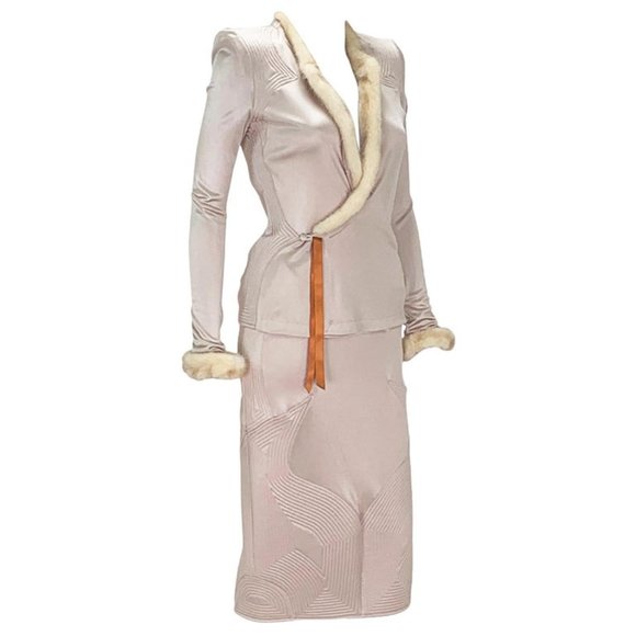 ❤️ICONIC TOM FORD YVES SAINT LAURENT YSL RIVE GAUCHE SILK MINK RUNWAY Skirt Suit - Picture 1 of 15